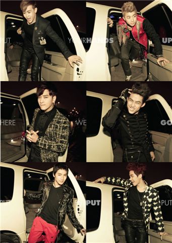 Clockwise from top left, teaser images of Nichkhun, Wooyoung, Taecyeon, Junho, Junsu and Chansung [JYP Entertainment]