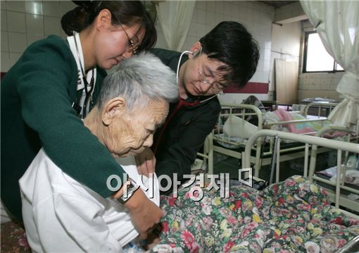 사진은 군의관들이 용산지역 복지시설을 찾아 무료진료를 하고 있는 모습