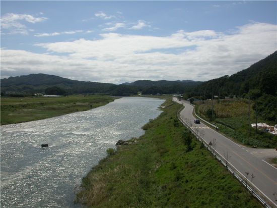 횡성읍을 지나 원주로 가는 섬강.