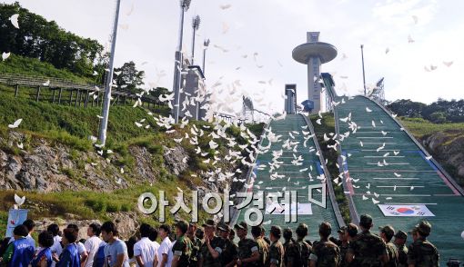 [포토]평창 하늘을 뒤덮은 비둘기