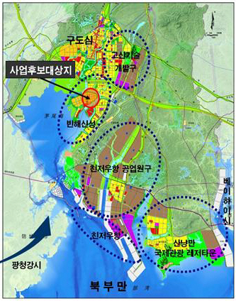 중국 친저우시 사업후보 대상지.