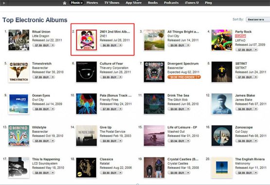 2NE1's second mini-album #2 on Apple's iTunes Top Electronic Albums charts [iTunes]