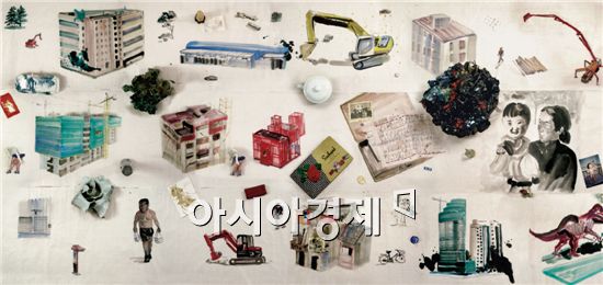 판 지엔펑, 인생 한조각, 120x240cm, 혼합매체, 2008