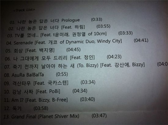 리쌍 7집 트랙리스트 공개.. 백지영·하림·다이나믹듀오 등 참여 