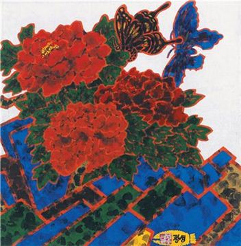 내고 박생광  ‘나비와 모란’ 71 x 69cm