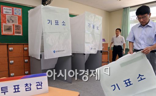 [포토]투표소 설치되는 영등포중학교