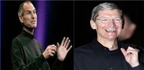 스티브잡스 애플 前 CEO(사진 왼쪽)와 팀 쿡 애플 신임 CEO(오른쪽)
