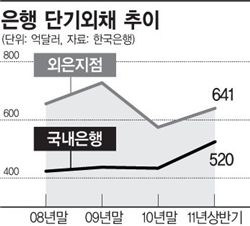 2분기 단기외채, 국내은행 늘고 외은지점은 감소