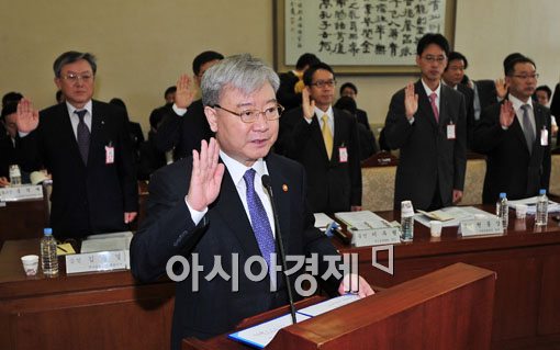 [포토] 증인선서하는 김석동 금융위원장