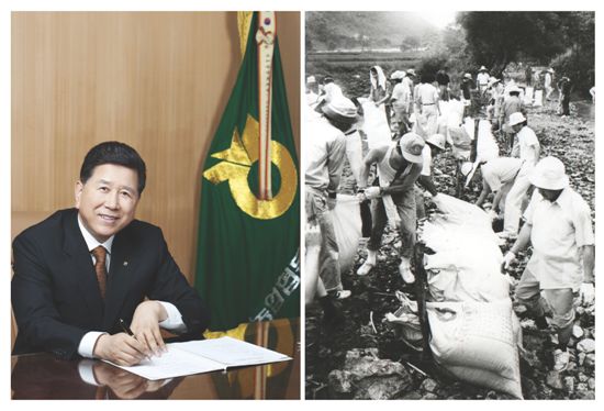 최원병 농협 회장(왼쪽). 食사랑 農사랑 운동은 이전의 신토불이 운동, 농촌사랑 운동과 그 맥을 같이 한다.