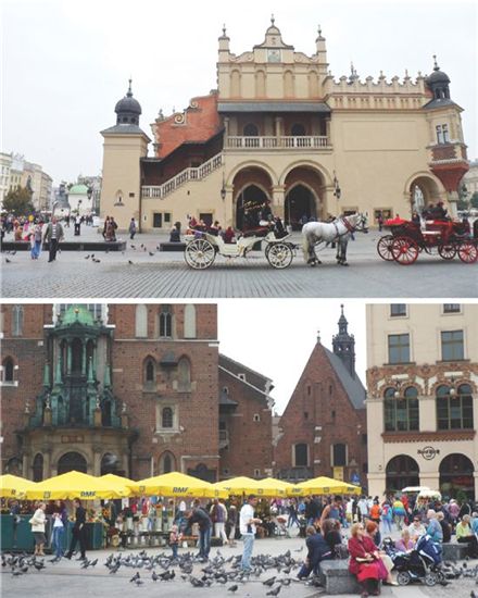 크라코프 중앙 광장. 폴란드의 과거 수도로 유럽교역의 중심적 역할을 했다.