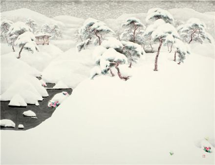 신작소나무골짜기-희망의 봄을 보다, 130x110cm 화선지에 수묵 담채,  2011
