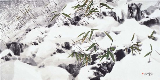 만설의 비움, 69x137cm 화선지에 수묵 담채, 2002
