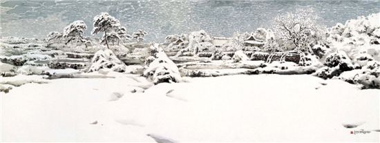 가슴에 담아둔 풍경 363x143cm 화선지에 수묵 담채,2004
