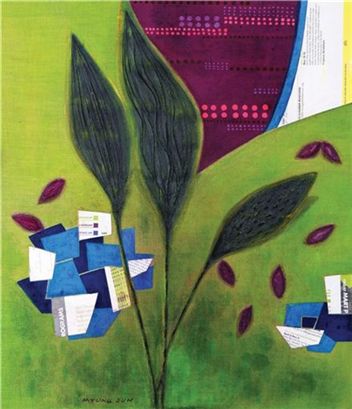 빛-열리다, 45.5×53㎝ 광목위에 혼합재료.
