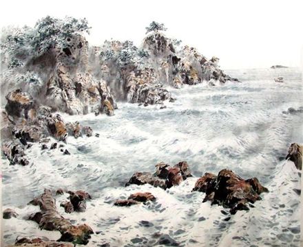 바닷가의 추억, 78×70cm 화선지에 수묵 담채, 2005
