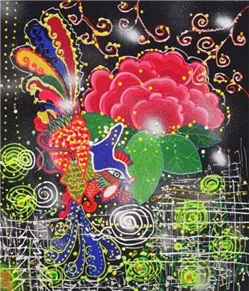 빛-Sonido 그리고 봉황(Light-Sonido and the Phoenix), 53×45.5cm mixed media, 2011
