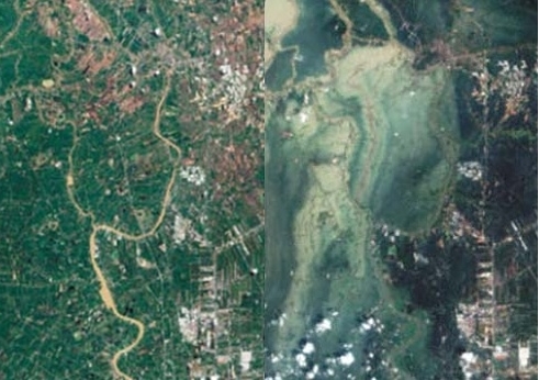 일본 쓰나미 같은 태국 홍수 위성사진 '경악'