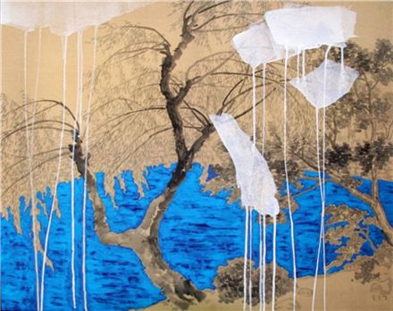 Mt. Kwanak, ink and acrylic on cotton cloth
