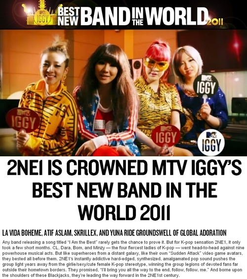 2NE1 named best new band in the world by MTV IGGY 