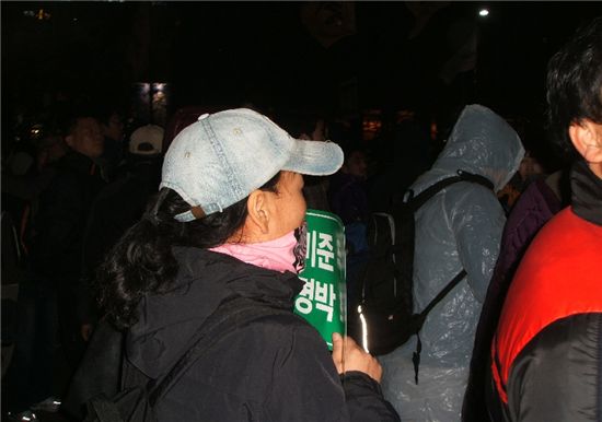 남편이 중소기업을 운영한다는 강모(42)씨가 지난 26일 서울 광화문 일대에서 열린 한미FTA 비준 반대 집회에 참석해 FTA 비준 무효 등을 요구하며 시위를 벌이고 있다. 
