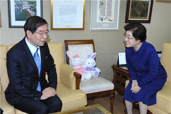 [포토]박원순 "방북 앞둔 이희호 여사 만나"