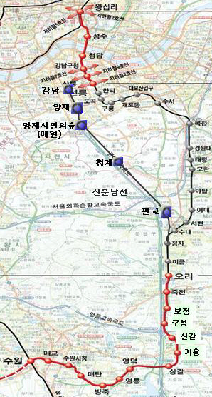 분당선 구간 예정도.