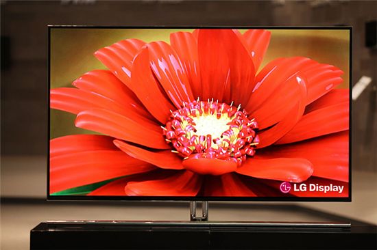 LG디스플레이가 26일 개발완료를 발표한 55인치 TV용 OLED 패널의 모습. 