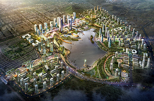 천안시의 국제비즈니스파크 조감도. 6조4000억원을 들여 2017년까지 약 4만5000명 수용 규모로 컨벤션센터와 호텔 등을 지을 계획이다.
