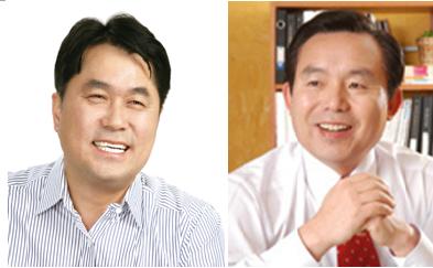 충남 논산·계룡·금산 선거구 김종민(왼쪽) 예비후보와 이 지역 현역 이인제 의원