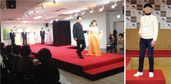 시니어 모델로 활발하게 활동중인 곽용근 씨. 강남 연습실 오픈기념 패션쇼 장면.