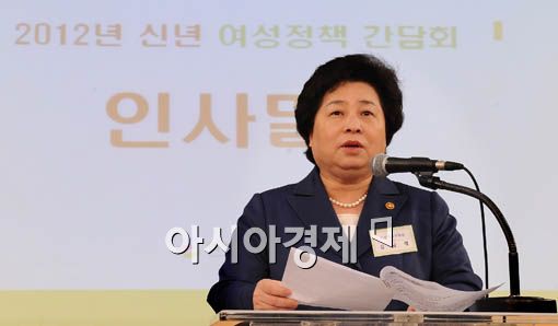 [포토] 인사말 하는 여성부 장관