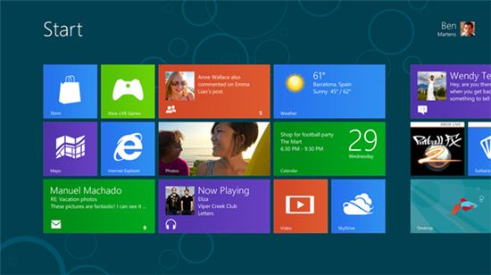 윈도8 소비자용 시험버전(Consumer Preview) 시작 화면