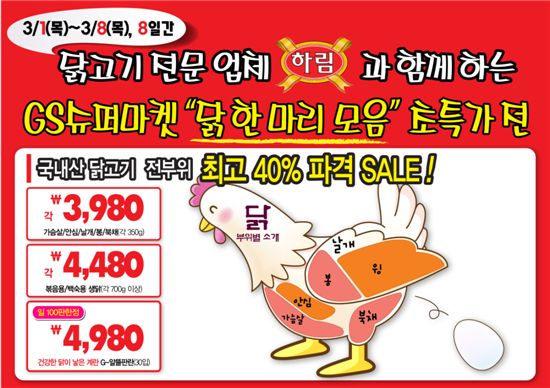 GS수퍼마켓, 국내산 닭고기 최대 40% 할인 초특가 행사 
