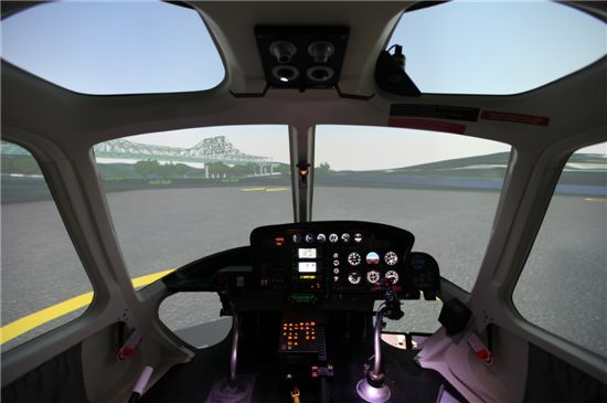 헬기 모의훈련비행장에 설치된 AS-350중형헬기용 시뮬레이터