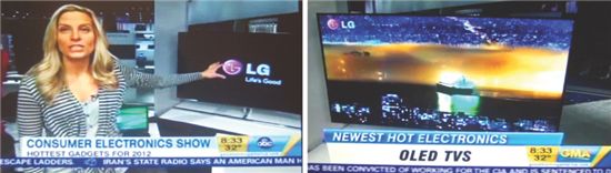 LG디스플레이의 세계 최대 55인치 TV용 OLED 제품이 지난 1월 미국의 3대 공중파 방송인 ABC TV와 유력 네트워크인 MS NBC에서 ‘올 최고의 제품’으로 선정돼 방송을 타고 있다.