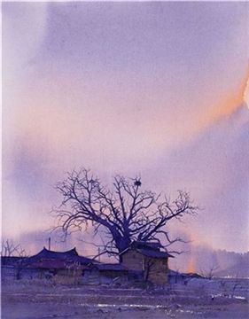 장수마을의 새벽, 40.9×53cm Watercolor on Paper, 2011
