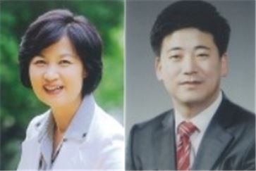 추미애 더불어민주당 대표(왼쪽)와 정준길 새누리당 당협위원장.