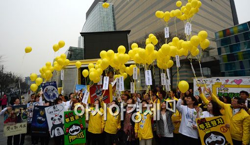 [포토] 노란풍선 날리는 민주통합당