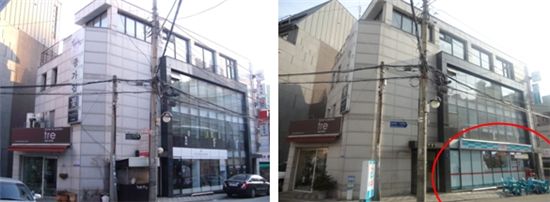 청담동 빌딩 임차인 변경 전(왼쪽)과 후. 1층에 편의점이 들어왔다. 