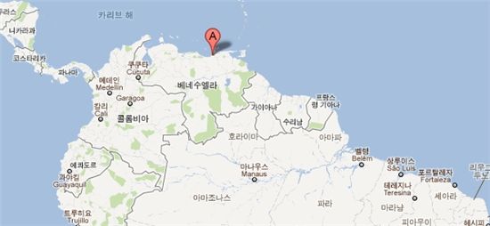 베네수엘라 PLC 정유공장 위치도. A로 표시된 지역이다. /구글 지도검색 
