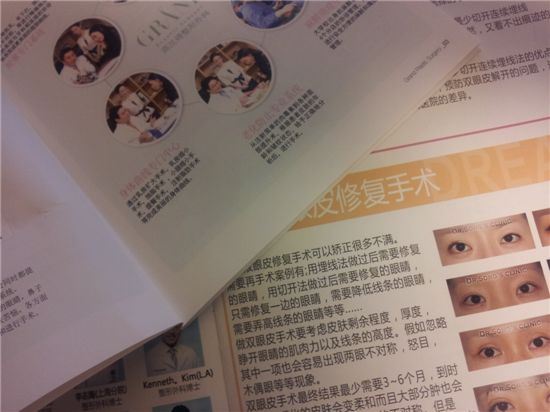 압구정동 대형 성형외과 로비에는 중국인 관광객들의 편의성을 위해 중국어 전용 팜플렛이 구비돼 있다. 