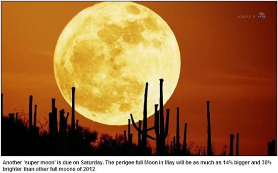 2012년 6일 낮 12시35분께 올해 들어 가장 큰 보름달을 볼 수 있을 전망이다(출처: 데일리메일 홈페이지) 