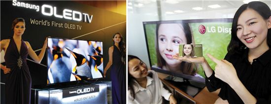 삼성전자가 55형 OLED TV를 올해 안 전 세계 소비자들에게 선보일 예정이다(왼쪽). LG디스플레이가 5형 풀HD 디스플레이를 내놓으면서 “스마트폰 디스플레이 종결”을 선언했다.