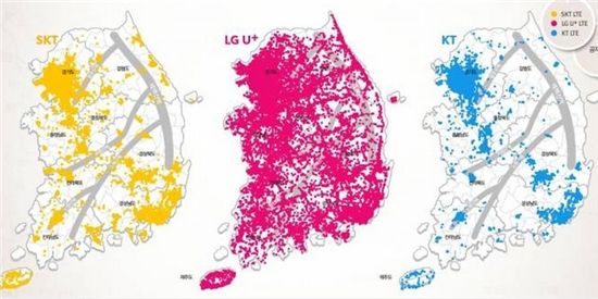세티즌 사이트에 공개된 LTE대동여지도 전국 분포도(지난 4월22일 기준)
