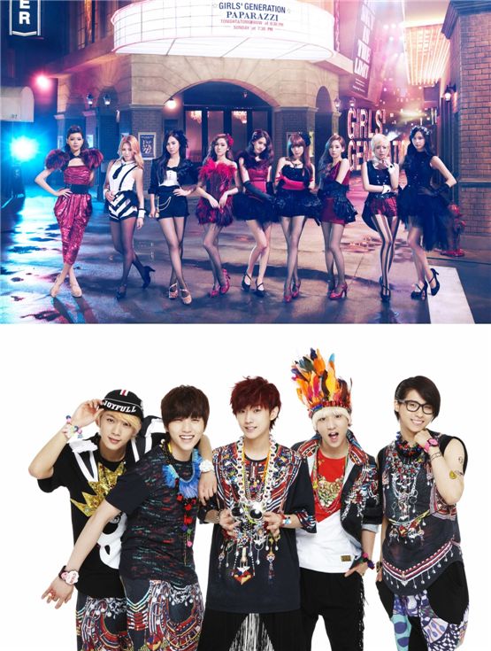 Girls' Generation (top) and B1A4 (bottom) [SM Entertainment/WM Entertainment]