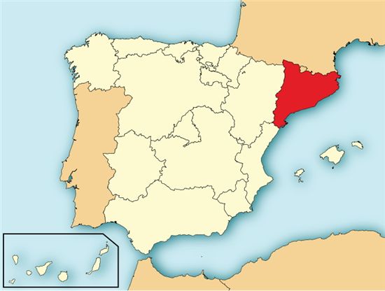 스페인 동북부에 위치한 카탈루냐 지방. 상단 지도에서 붉은 색으로 표시된 지역이다.(사진=아시아경제DB)