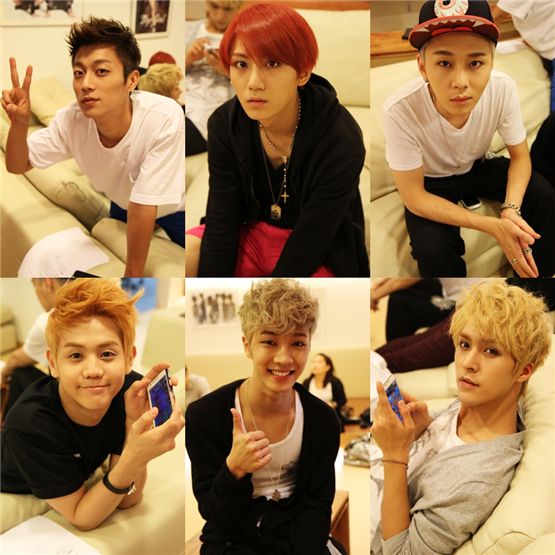 Assembled photos of BEAST members taken during the "Hangout Live on Air" event held on July 11 [Cube Entertainment] 
