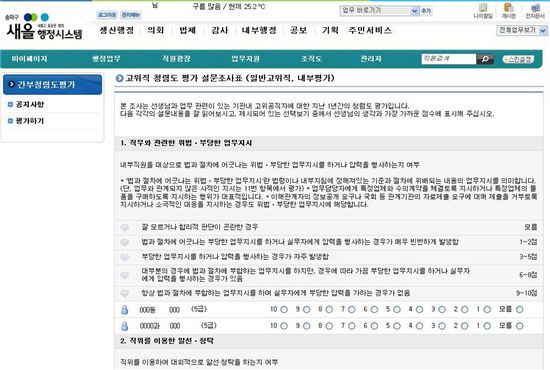 간부청렴도평가 시스템 접속 시 화면