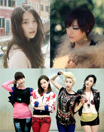 Loen Entertainment's artists: IU (top left), Ga-in (top right) and SunnyHill (bottom) [Loen Entertainment]